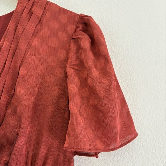 NWT Max Studio Women's Jacquard Shine Dot Cinched Waist Midi Dress Russet Small - Picture 12 of 16